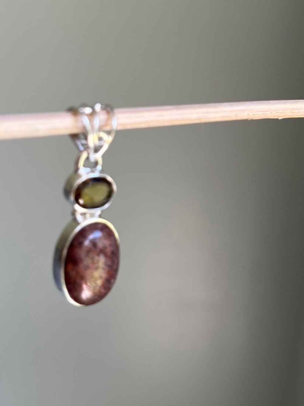 Sterling Silver Brown Stone Double Pendant Necklace
